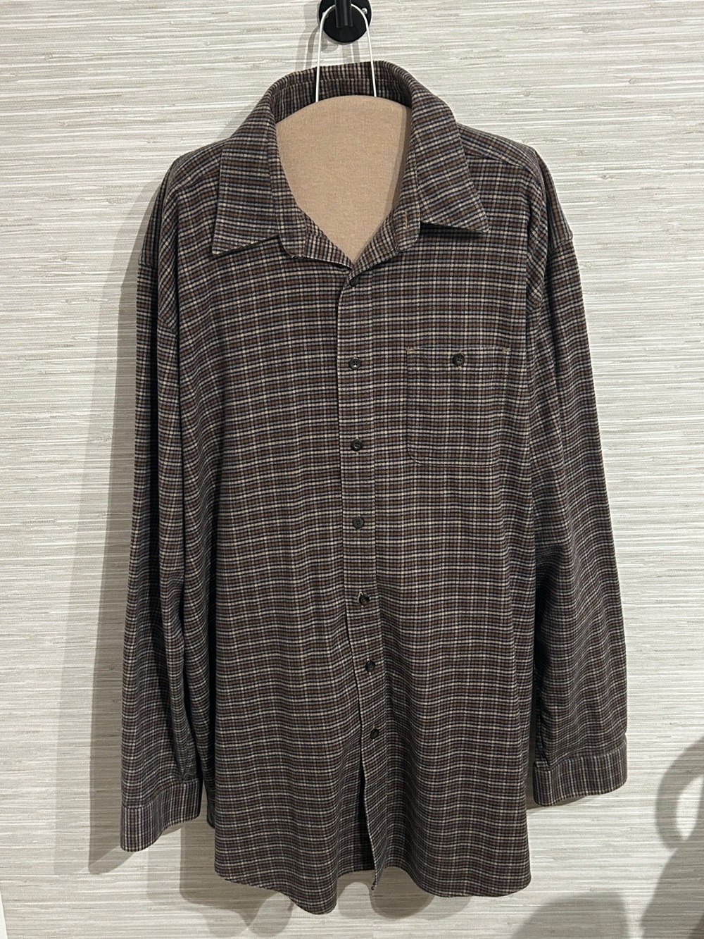 L. L. Bean Mens XXL Tall Plaid Flannel Button Up Shirt Long Sleeve Brown Blue
